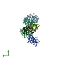 PDB entry 2ij5 coloured by chain, side view.