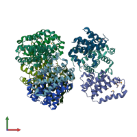 PDB entry 2ijc coloured by chain, front view.
