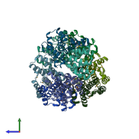 PDB entry 2ijc coloured by chain, side view.