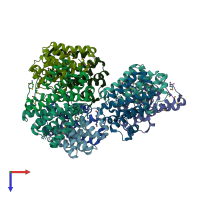 PDB entry 2ijc coloured by chain, top view.