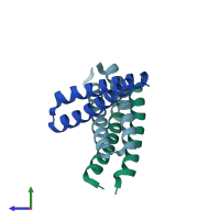 PDB entry 2ijj coloured by chain, side view.