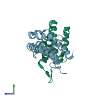 PDB entry 2ijq coloured by chain, side view.