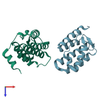 PDB entry 2ijq coloured by chain, top view.