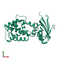 PDB entry 2ijr coloured by chain, front view.