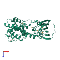 PDB entry 2ijr coloured by chain, top view.