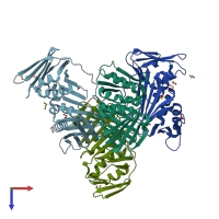 PDB entry 2ijx coloured by chain, top view.