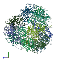 PDB entry 2ijz coloured by chain, side view.