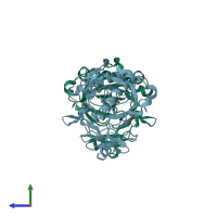 PDB entry 2ik1 coloured by chain, side view.