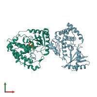PDB entry 2ikf coloured by chain, front view.