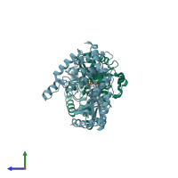 PDB entry 2ikf coloured by chain, side view.