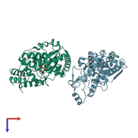 PDB entry 2ikf coloured by chain, top view.