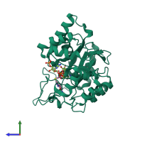 PDB entry 2ikh coloured by chain, side view.