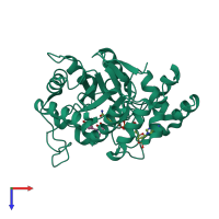 PDB entry 2ikj coloured by chain, top view.