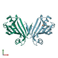 PDB entry 2ikk coloured by chain, front view.