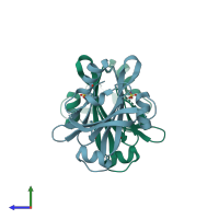 PDB entry 2ikk coloured by chain, side view.