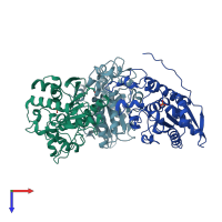 PDB entry 2ikq coloured by chain, top view.