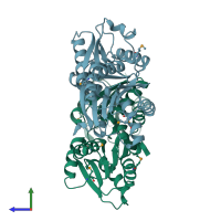 PDB entry 2iks coloured by chain, side view.