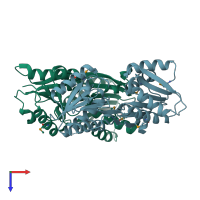 PDB entry 2iks coloured by chain, top view.