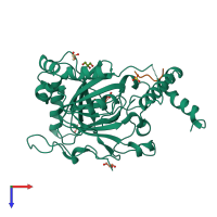 PDB entry 2ilm coloured by chain, top view.