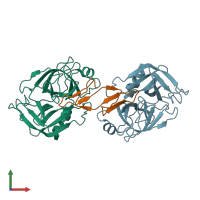PDB entry 2iln coloured by chain, front view.