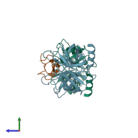 PDB entry 2iln coloured by chain, side view.