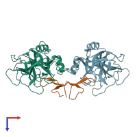 PDB entry 2iln coloured by chain, top view.