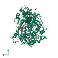 PDB entry 2ilz coloured by chain, side view.