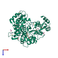 PDB entry 2im0 coloured by chain, top view.