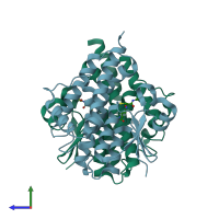 PDB entry 2imi coloured by chain, side view.