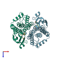 PDB entry 2imi coloured by chain, top view.