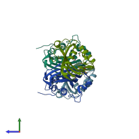 PDB entry 2imj coloured by chain, side view.