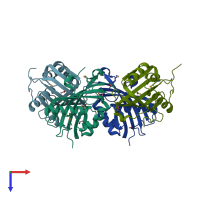 PDB entry 2imj coloured by chain, top view.