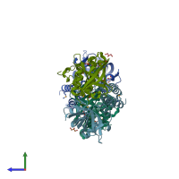 PDB entry 2iml coloured by chain, side view.