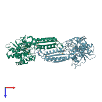 PDB entry 2imo coloured by chain, top view.