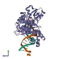 PDB entry 2imw coloured by chain, side view.