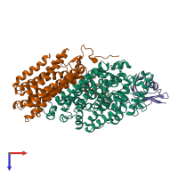 PDB entry 2ind coloured by chain, top view.