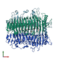 PDB entry 2inu coloured by chain, front view.