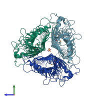 PDB entry 2inu coloured by chain, side view.