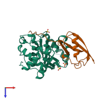 PDB entry 2io0 coloured by chain, top view.