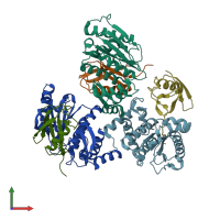 PDB entry 2io1 coloured by chain, front view.