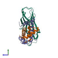 PDB 2io5 coloured by chain and viewed from the side.