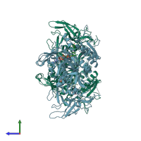 PDB entry 2ioa coloured by chain, side view.