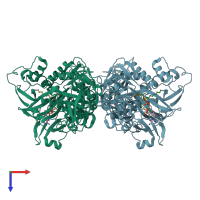 PDB entry 2ioa coloured by chain, top view.