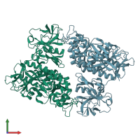 PDB entry 2iob coloured by chain, front view.