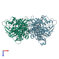 PDB entry 2iob coloured by chain, top view.