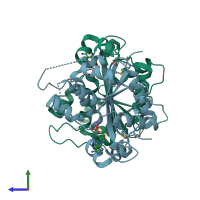 PDB entry 2ioc coloured by chain, side view.