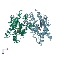 PDB entry 2ioc coloured by chain, top view.