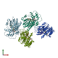 PDB entry 2iod coloured by chain, front view.