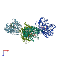 PDB entry 2iod coloured by chain, top view.