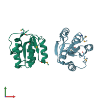 PDB entry 2ioj coloured by chain, front view.